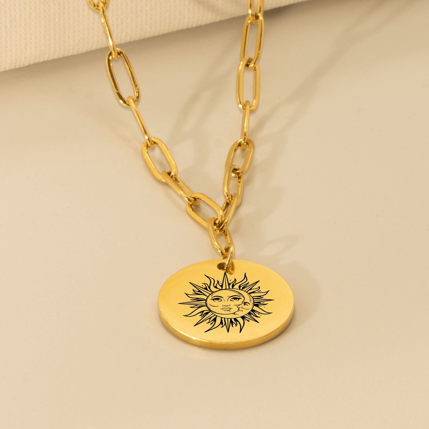 Sun and Moon Paperclip Coin Necklace