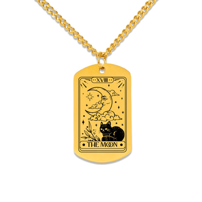 Moon Tarot Card Cuban Tag Necklace