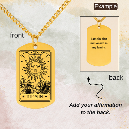 Sun Tarot Card Cuban Tag Necklace