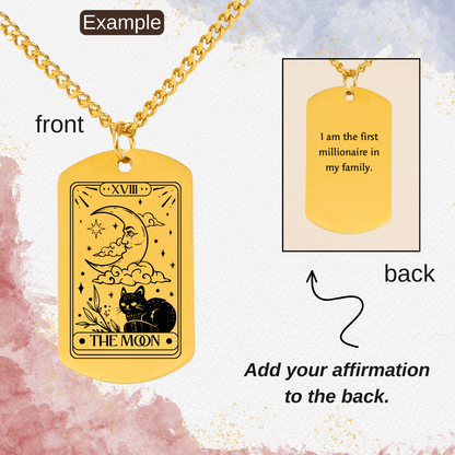 Moon Tarot Card Cuban Tag Necklace