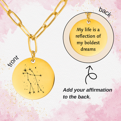 Gemini Constellation Paperclip Coin Necklace