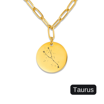 Taurus Constellation Paperclip Coin Necklace