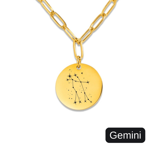 Gemini Constellation Paperclip Coin Necklace