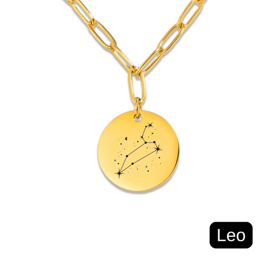 Leo Constellation Paperclip Coin Necklace