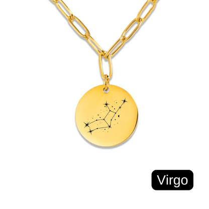 Virgo Constellation Paperclip Coin Necklace