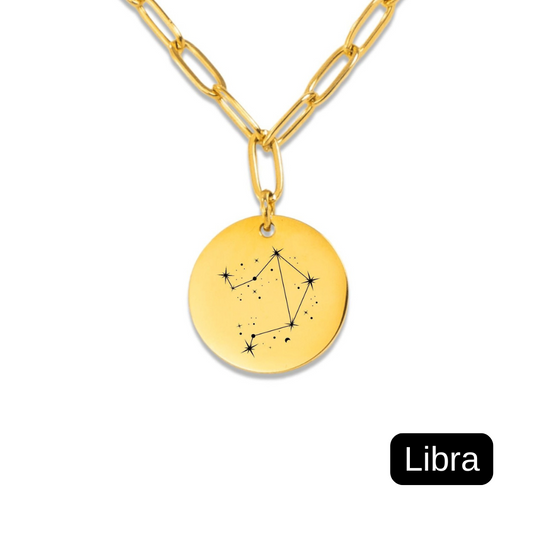 Libra Constellation Paperclip Coin Necklace