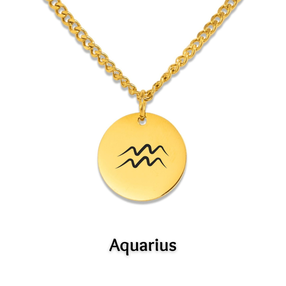 Aquarius Cuban Coin Necklace