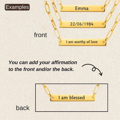 Your Affirmation on a Paperclip Plate Necklace