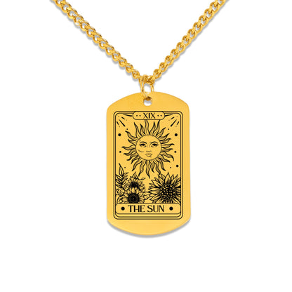 Sun Tarot Card Cuban Tag Necklace