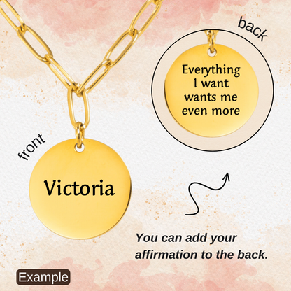 Your Affirmation on a Paperclip Coin Necklace