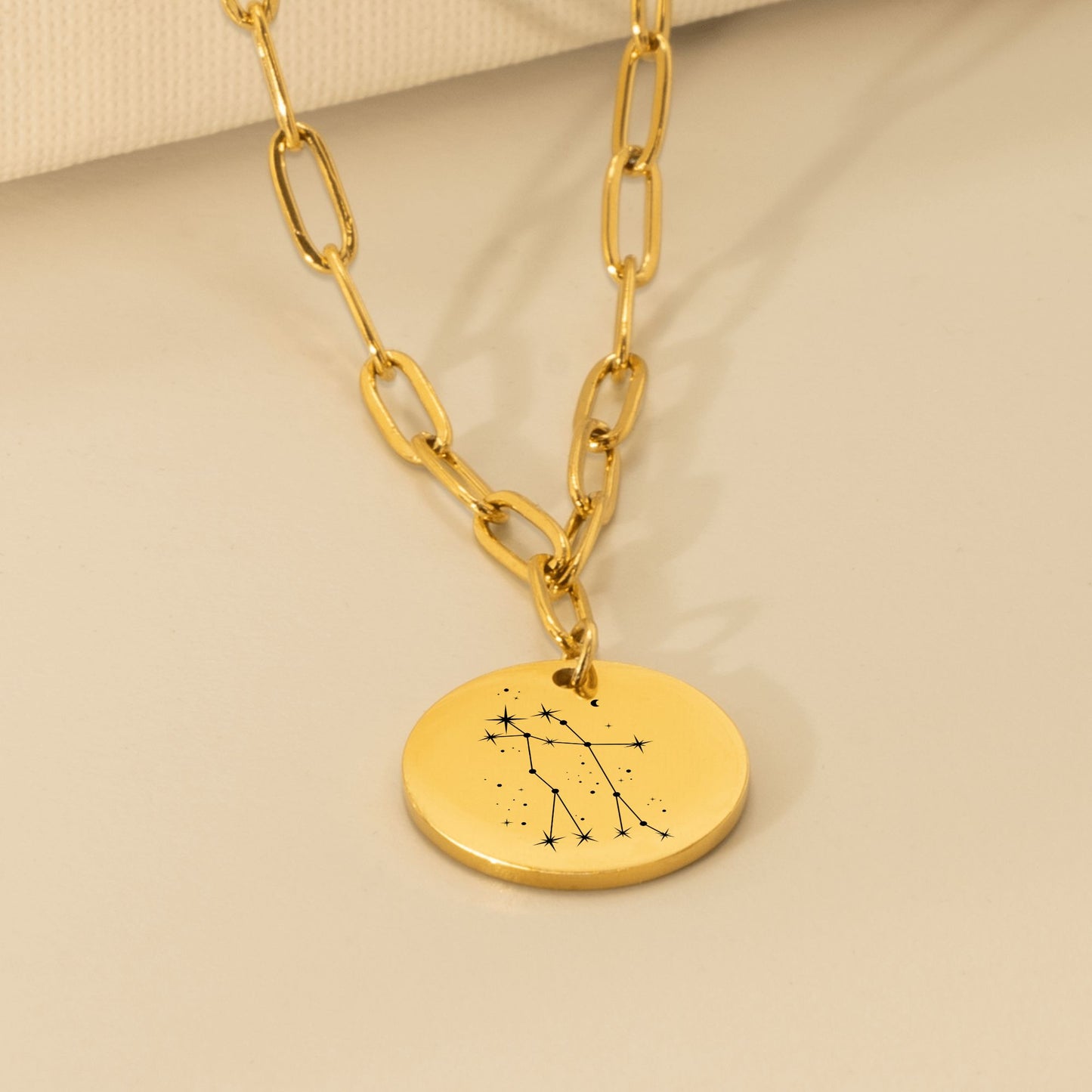 Gemini Constellation Paperclip Coin Necklace