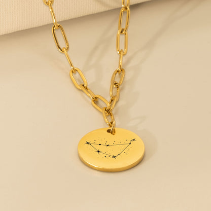 Capricorn Constellation Paperclip Coin Necklace