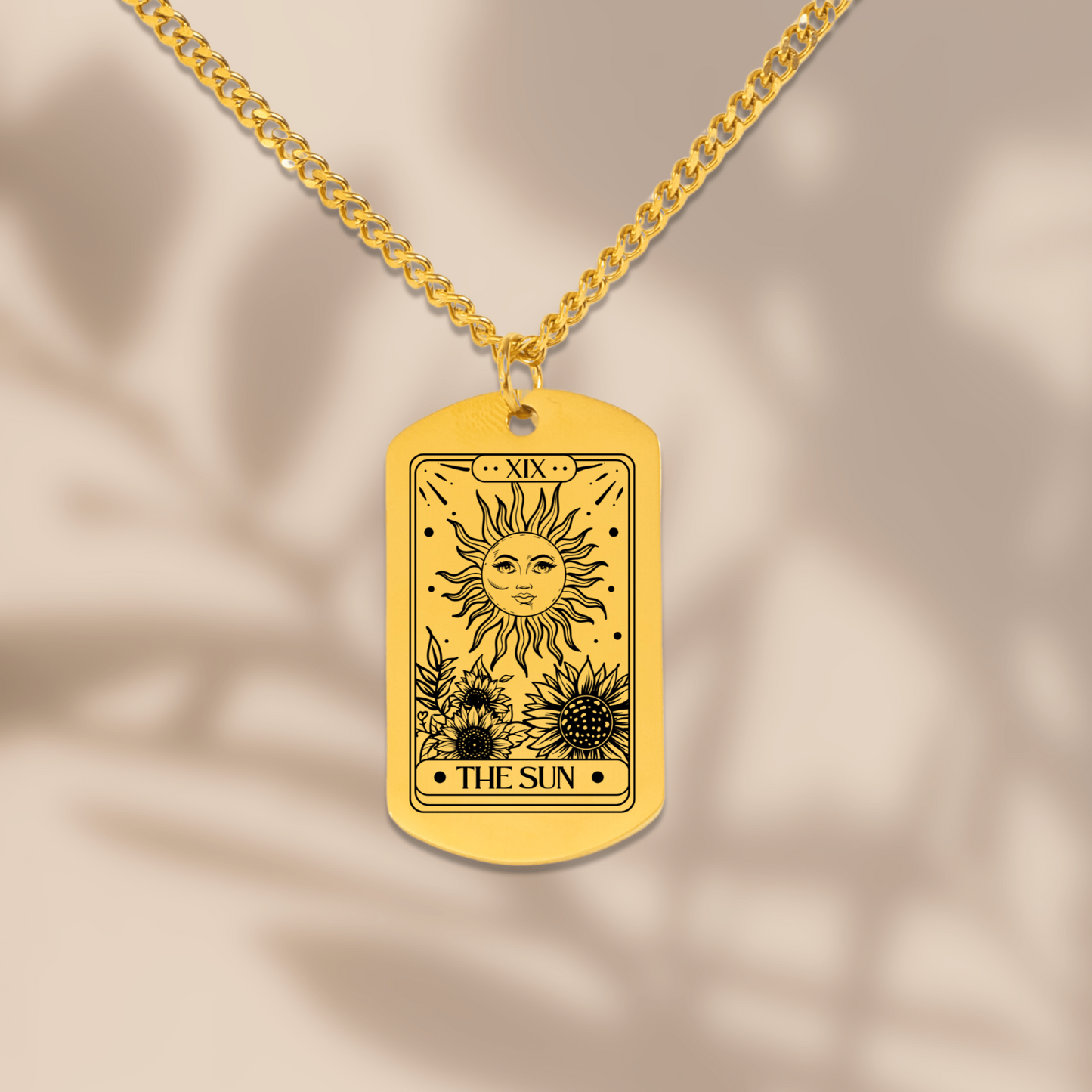 Sun Tarot Card Cuban Tag Necklace