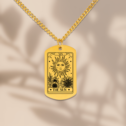 Sun Tarot Card Cuban Tag Necklace