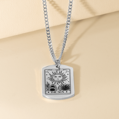 Sun Tarot Card Cuban Tag Necklace